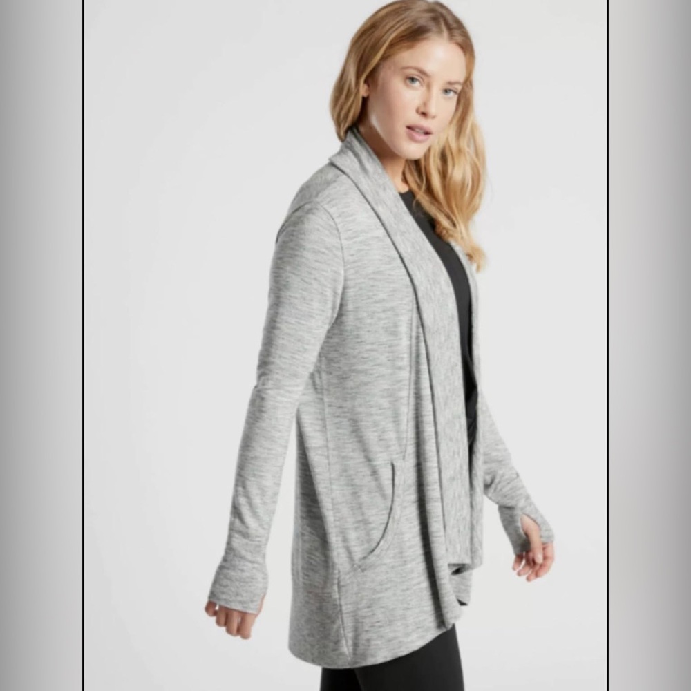 Athleta Heather Gray Open-Front Cardigan Pranayama wrap XL Heather gray VGUC